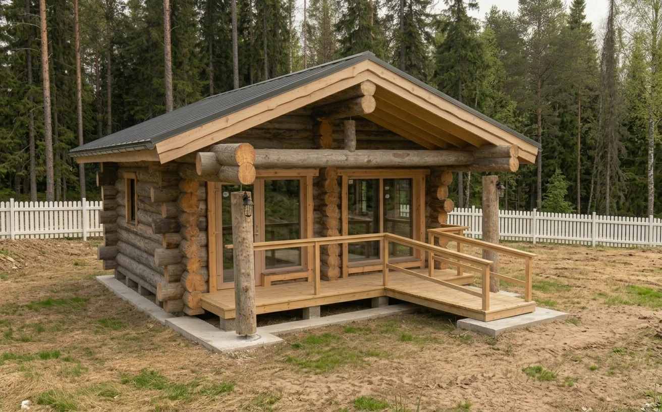 Тот же объект после кровли, остекления и отделки